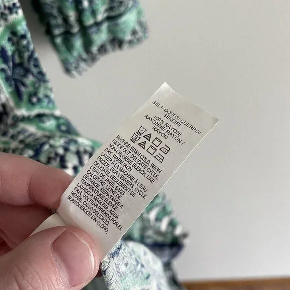 Lucky Brand Wmn SZ XS Blue/Green/White Boho Tunic Style Tie Neckline Short Dress - Picture 8 of 11